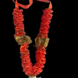 5 CM Satin Mala for God Idols – Red & Golden Decorative Garland with Pearls