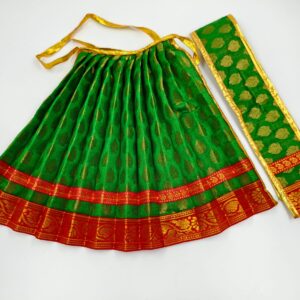 Green Pattu Pavadai for God Idols – Silk Skirt & Davani with Red Golden Zari Border 10 Inch