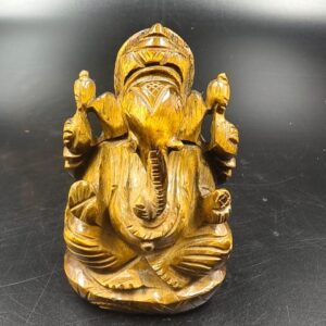 Tiger Eye Ganesh Idol – Prosperity & Protection Crystal Statue for Wealth, Wisdom & Success 3.5 Inches