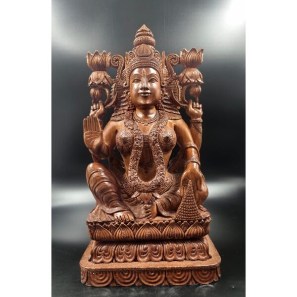 Wooden Mahalakshmi Idol – 14 Inch Hand-Carved Goddess Lakshmi Statue for Pooja Room, Home Decor & Gifting