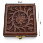 Handcrafted Wooden Carved Storage Box with Floral Design – 3 x 3''Inch