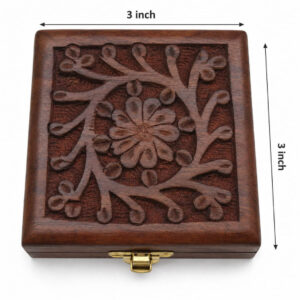 Handcrafted Wooden Carved Storage Box with Floral Design – 3 x 3''Inch