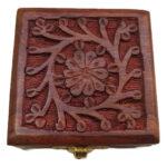 Handcrafted Wooden Carved Storage Box with Floral Design – 3 x 3''Inch