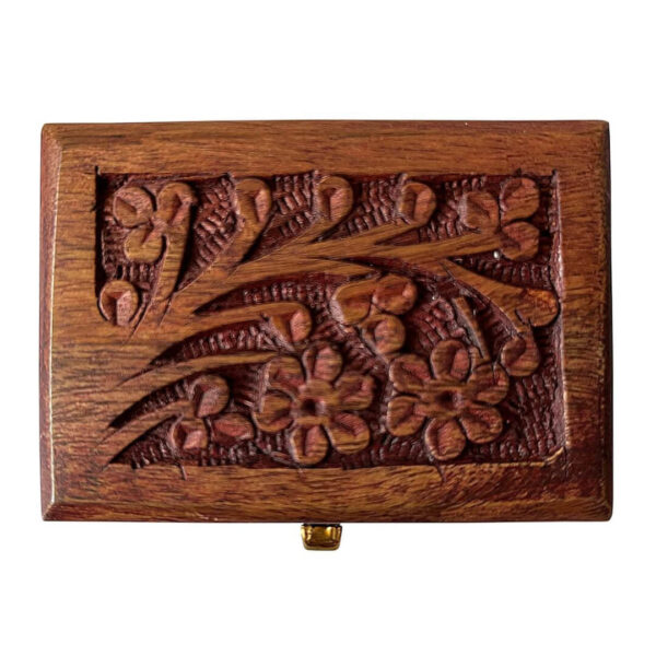 Handcrafted Floral Wooden Jewelry Box – 3.5 x 2.5 Inch Decorative Storage Box