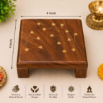 Handcrafted Teak Wooden Manai / Chowki for Pooja, Idols & Home Décor – 4 x 4 Inch
