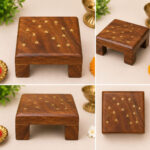 Handcrafted Teak Wooden Manai / Chowki for Pooja, Idols & Home Décor – 4 x 4 Inch