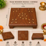 Handcrafted Teak Wooden Manai / Chowki with Design for Pooja & Home Décor – 6 x 6 Inch