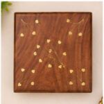 Handcrafted Teak Wooden Manai / Chowki with Design for Pooja & Home Décor – 6 x 6 Inch