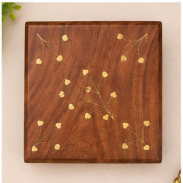 Handcrafted Teak Wooden Manai / Chowki with Design for Pooja & Home Décor – 6 x 6 Inch