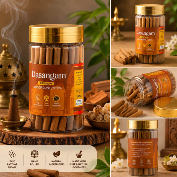 Dasangam Premium Dhoop Cone / Stick – 90gms Natural Hand Rolled Incense Sticks for Puja & Meditation