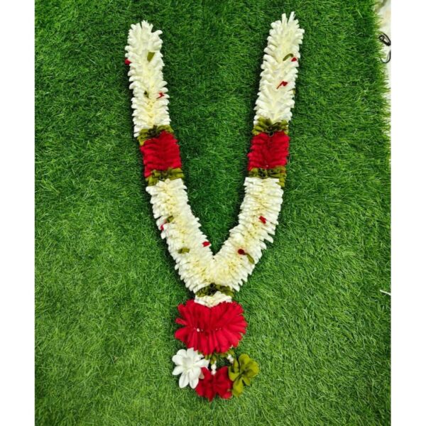 Artificial Flower Malai Premium White & Red Decorative Flower Garland – 2 Feet