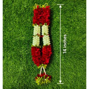 Traditional Jasmine Flower Garland (Mala) in 14''Inch- Red & White Floral Design"