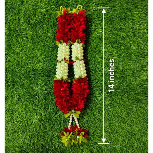 Traditional Jasmine Flower Garland (Mala) in 14''Inch- Red & White Floral Design"