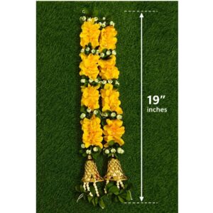 Artificial Yellow Floral Door Hanging with Golden Bells in 19''inch