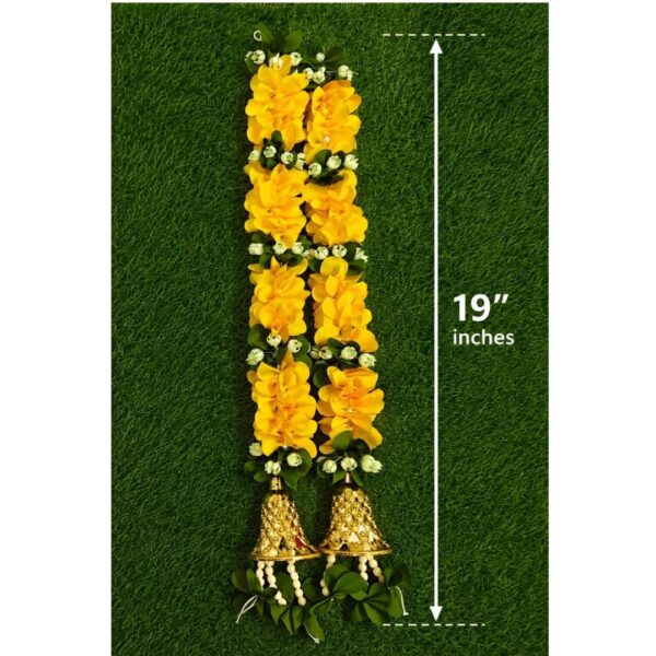 Artificial Yellow Floral Door Hanging with Golden Bells in 19''inch
