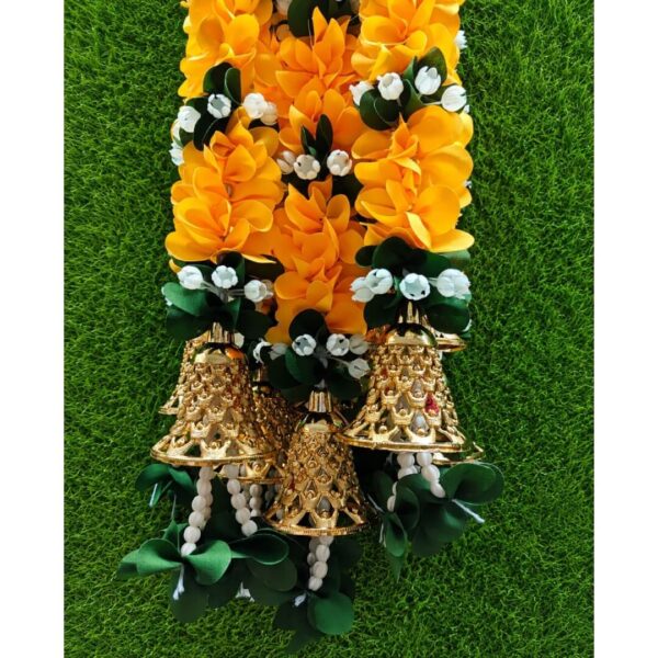 Artificial Yellow Floral Door Hanging with Golden Bells in 19''inch