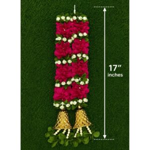 Handicrafts Pink Floral Door Hanging with Golden Bells in 17''inch