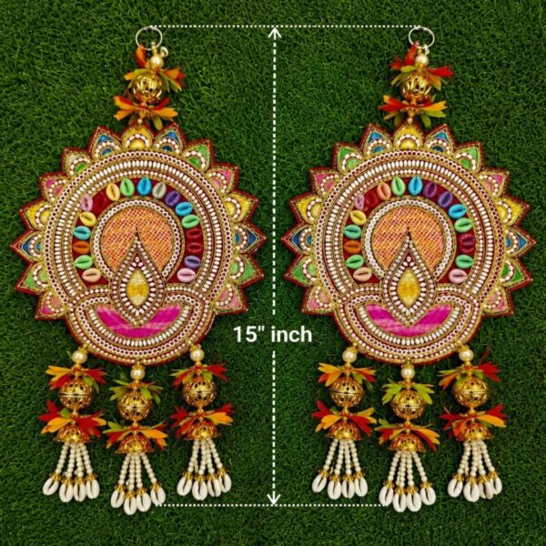 Handmade Traditional Diya Wall Hanging with Cowrie Shell Tassels in15'Inches