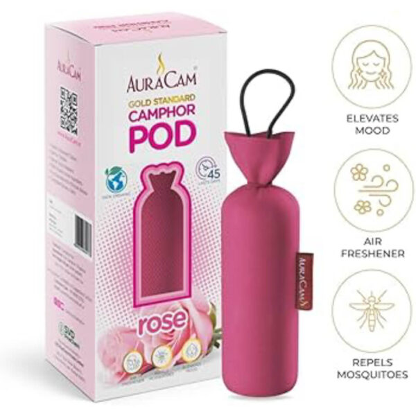 AuraCam Gold Standard Camphor Pod – 60gms Rose Fragrance