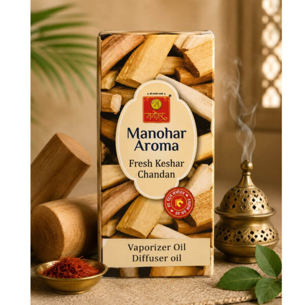 Manohar Aroma Fresh Keshar Chandan -30gms Vaporizer Oil | Premium Diffuser Oil for Home, Office & Pooja Room