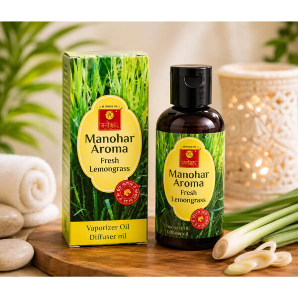 Manohar Aroma Fresh Lemongrass - 30gms Vaporizer Oil | Premium Diffuser Oil for Home, Office, Spa & Pooja Room