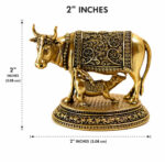 Brass Kamadhenu Cow with Calf Idol – 2 Inch Decorative Showpiece for Home & Office