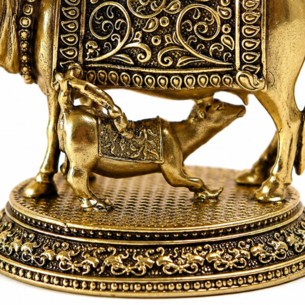 Brass Kamadhenu Cow with Calf Idol – 2 Inch Decorative Showpiece for Home & Office