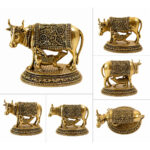 Brass Kamadhenu Cow with Calf Idol – 2 Inch Decorative Showpiece for Home & Office