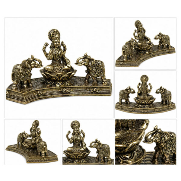 Brass Goddess Lakshmi with Elephants Idol – Antique Finish Decorative Showpiece
