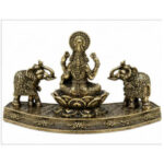 Brass Goddess Lakshmi with Elephants Idol – Antique Finish Decorative Showpiece