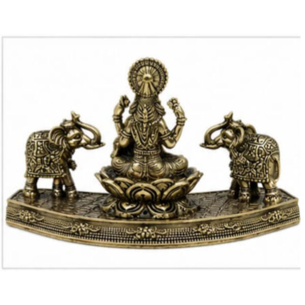 Brass Goddess Lakshmi with Elephants Idol – Antique Finish Decorative Showpiece