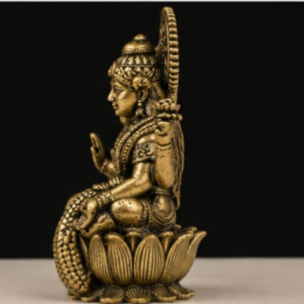 Brass Goddess Lakshmi Idol – Handcrafted Antique Finish Statue for Home & Pooja