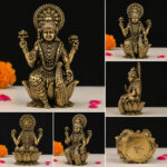 Brass Goddess Lakshmi Idol – Handcrafted Antique Finish Statue for Home & Pooja