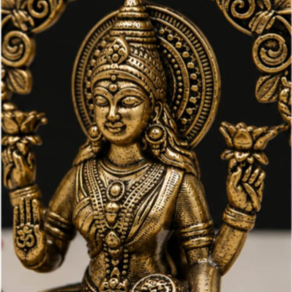 Premium Brass Lakshmi Devi Murti - 3.5 x 4 Inch | Antique Gold Finish Divine Idol for Wealth & Prosperity