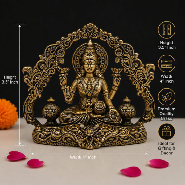 Premium Brass Lakshmi Devi Murti - 3.5 x 4 Inch | Antique Gold Finish Divine Idol for Wealth & Prosperity