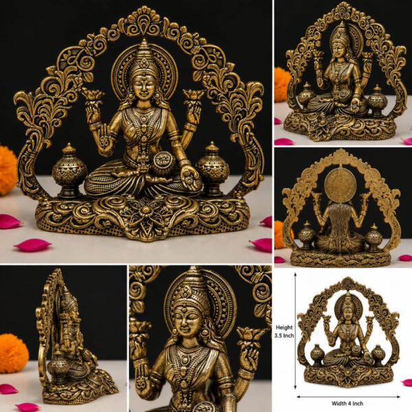 Premium Brass Lakshmi Devi Murti - 3.5 x 4 Inch | Antique Gold Finish Divine Idol for Wealth & Prosperity