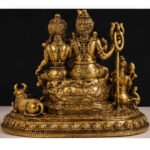 Traditional Brass Shiva Parvati Idol with Ganesha & Kartikeya -Handcrafted Antique Finish Statue for Home Temple & Décor