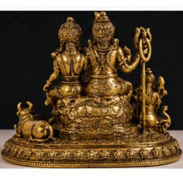 Traditional Brass Shiva Parvati Idol with Ganesha & Kartikeya -Handcrafted Antique Finish Statue for Home Temple & Décor