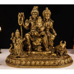 Traditional Brass Shiva Parvati Idol with Ganesha & Kartikeya -Handcrafted Antique Finish Statue for Home Temple & Décor