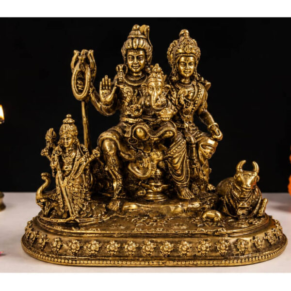 Traditional Brass Shiva Parvati Idol with Ganesha & Kartikeya -Handcrafted Antique Finish Statue for Home Temple & Décor