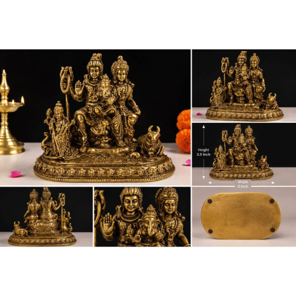 Traditional Brass Shiva Parvati Idol with Ganesha & Kartikeya -Handcrafted Antique Finish Statue for Home Temple & Décor