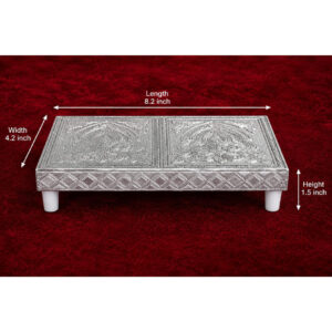 Premium Silver Pooja Bajot with Floral Design - 8.2 x 4.2 x 1.5inches Pooja Manai / Chowki – Elegant Embossed Design