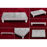 Premium Silver Pooja Bajot with Floral Design - 8.2 x 4.2 x 1.5inches Pooja Manai / Chowki – Elegant Embossed Design