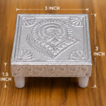 Premium Silver Finish Pooja Manai (3 × 3 × 1.5 Inch) – Decorative Embossed Chowki