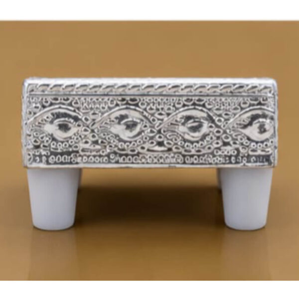 Premium Silver Finish Mini Pooja Manai (2 × 2 × 1.5 Inch) – Decorative Embossed Chowki