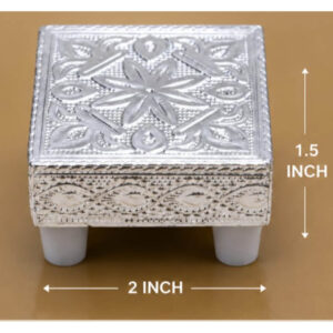 Premium Silver Finish Mini Pooja Manai (2 × 2 × 1.5 Inch) – Decorative Embossed Chowki