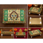 Premium Meenakari Pooja Manai (5.5 × 3.5 × 1.5 Inch) – Decorative Gold Finish Chowki