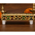 Premium Meenakari Pooja Manai (5.5 × 3.5 × 1.5 Inch) – Decorative Gold Finish Chowki