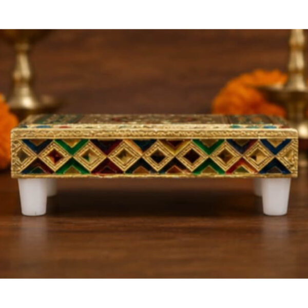 Premium Meenakari Pooja Manai (5.5 × 3.5 × 1.5 Inch) – Decorative Gold Finish Chowki