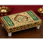 Premium Meenakari Pooja Manai (5.5 × 3.5 × 1.5 Inch) – Decorative Gold Finish Chowki